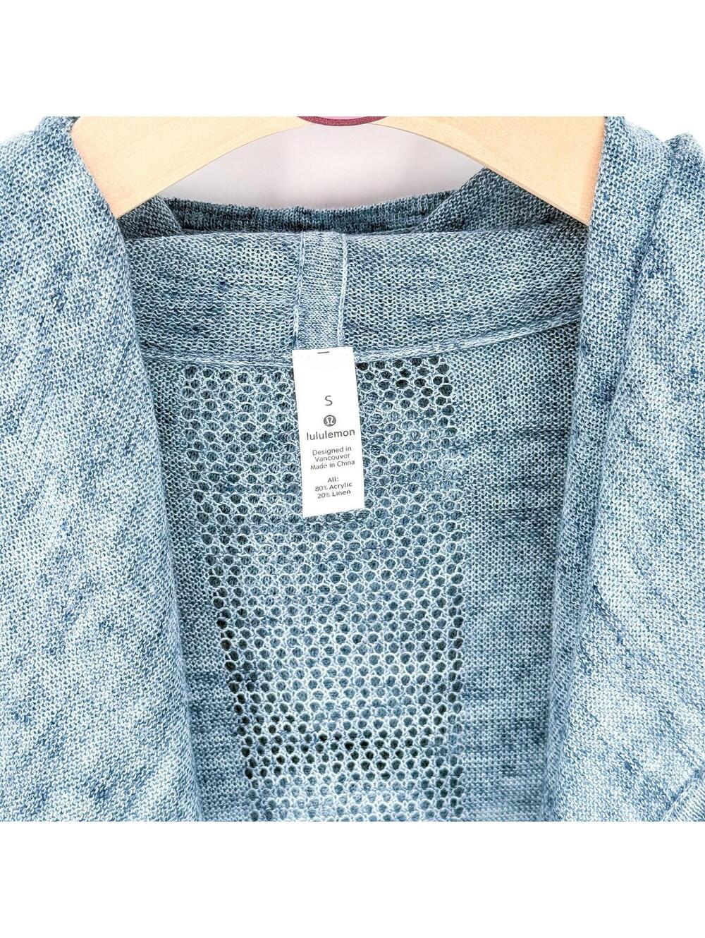 Lululemon Women Open Front Hooded Cardigan Size‎ Small Blue Linen Blend - Picture 2 of 5